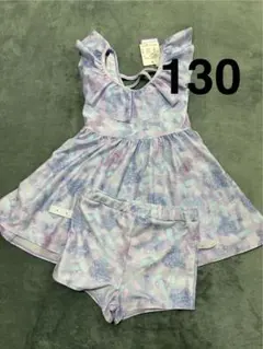 新品 130 メゾピアノ 水着 セパレート パステルフェザー柄 女の子