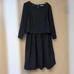 オペークドットクリップ ワンピース ひざ丈 長袖 チェック柄 2ピース風