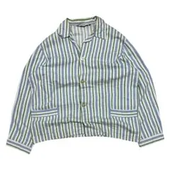 80s パジャマシャツ 短丈 ストライプ グランジ　ポケット　y2k ナード