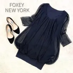 40 M フォクシー ベロア シースルー カットソー トップス 黒 ブラック FOXEY NEW YORK - 40 M フォクシー ベロア シースルー カットソー