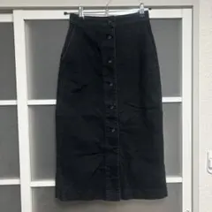 ユニクロ フロントボタン ブラック デニム タイト ロング スカート
