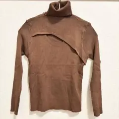 韓国　アシンメトリー　タートルネック　セーター ブラウン　胸開き　ハイネック