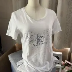 イタリー製レコパンジーンズラインストーン Tシャツ ホワイト44(L)美品のサムネイル