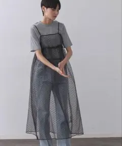 ドット柄 シアー キャミワンピース ブラックのサムネイル