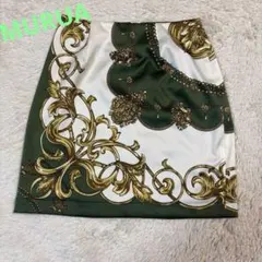 ⭐︎美品⭐︎ MURUAスカーフ柄 タイトスカートSサイズ ミニ グリーン