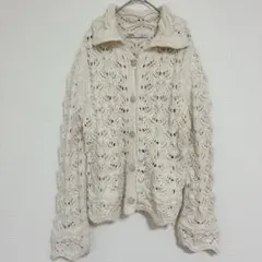 ZARA ザラ ビジューボタン 透かし編みニットカーディガン S アイボリー