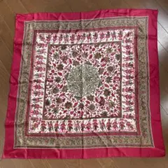 赤 花柄 シルク風 大きなスカーフ 約87cm タイ　インド