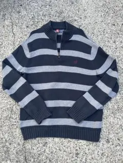 CHAPS ネイビー グレー ストライプ ハーフジップニット