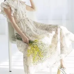 tocco closet ラッフルフリルラインフラワーVネックワンピース