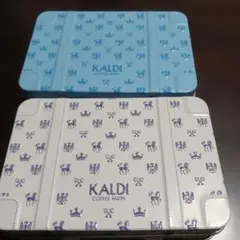 カルディ　ミニトランク缶2種　ホワイト＆ブルー　※中身無し　ぬい活やインテリアにのサムネイル