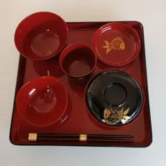 お食い初め用 赤黒食器セット②　新品未使用長期保管品