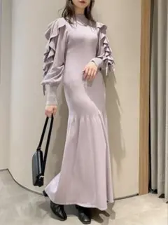 dazzlin フリルスリーブダブルリボンニットワンピース ラベンダー Ｆ