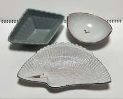 変形皿 和食器 3点セット 鶴 金彩 唐辛子 青灰色 小鉢 小皿