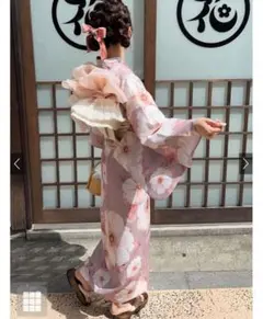 薄紫色 花柄 浴衣・帯セット