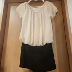 S.X.C. 半袖ミニワンピース アイボリー/ブラック