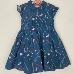 ケイトスペード　シャツ　ワンピース　100 半袖　ネイビー　文房具　キッズ　子供