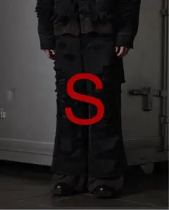 【GRANCY 】スウェットドッキングデザインダメージバギーデニムパンツ S