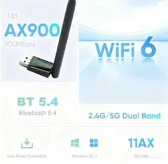【新品】WiFi6&Bluetooth5.4 USBアダプター 高感度アンテナ付