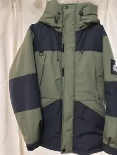 CAMP7 フード　ダウン オリーブグリーン/ブラック　ロゴ　Sympatex