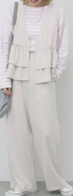 Samansa Mos2 blue ペプラムベスト×パンツセット