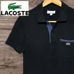 ラコステ　LACOSTE コントラストアクセントデザイン　ポロシャツ ブラックのサムネイル