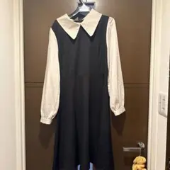 DAZYブラックホワイト襟付き長袖ワンピース