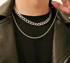 2連チェーン ネックレス　シルバーアクセ　メンズネックレス　ダブル