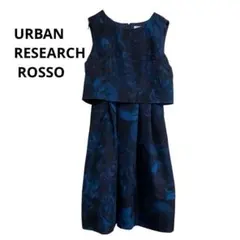 【アーバンリサーチロッソ】ノースリーブワンピース 　総柄　ブラック　ブルー　F