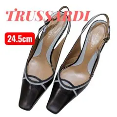 TRUSSARDI パンプス 24.5cm 美品 スクエアトゥ バックストラップ