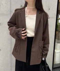 Kastane 【セットアップ対応/裏地なし】フレンチツイル刺繍ジャケット