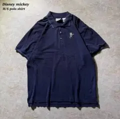 Disney mickey半袖ポロシャツ胸刺繍ダークネイビーXL古着unisexのサムネイル