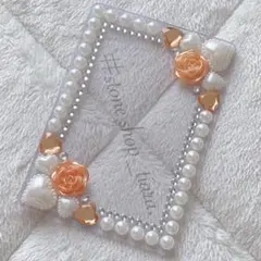 B8【薔薇＊ハート＊ビジュー＊パール】硬質ケース♡デコ♡オレンジ・ホワイト系