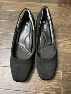 CLOSSI 黒 スエード スクエアトゥ パンプス 24㎝