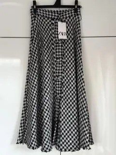 ZARA 千鳥格子柄 ツイードロングスカート