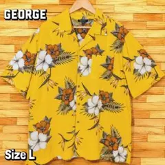 ✅️GEORGE アロハシャツ ハイビスカス柄 レーヨン イエロー Lサイズのサムネイル