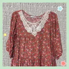 RETRO GIRL レトロガール 花柄チュニック レース コーラル 七分袖のサムネイル