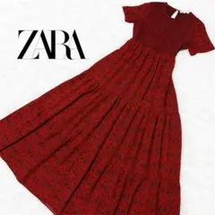 ZARA ザラ 小花柄 ロング丈 マキシ丈 ワンピース レッド 赤 S Mのサムネイル