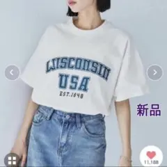 ★新品 ヴィンテージ加工カレッジロゴプリントオーバーサイズ半袖Tシャツ★白のサムネイル