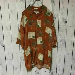 69 アロハシャツ　 半袖　 柄シャツ　 メンズ 古着　 レッド 　 L