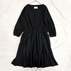 良品 コルテラルゴ ひざ丈ワンピース Vネック フレア ウエスト切替 黒 Mのサムネイル