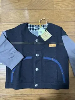 ダークブルー グレー ボタン付きジャケット 95cm