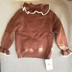 フリル付きブラウンニットセーター　90cm 裏起毛暖かい