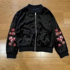 ベルベット刺繍ジャケット 黒 ボンバー ブルゾン アウター スカジャン Y2K