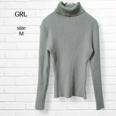 グレイル リブニット タートルネック M くすみグリーン レーヨン混 長袖