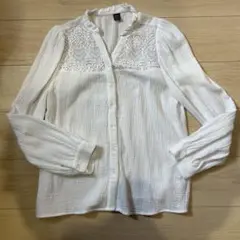SHEIN ガーゼ長袖シャツ　レース　白・ホワイト　Mサイズ
