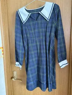 ネイビー チェック柄 セーラー襟 ワンピース