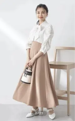 earth ワンピース ハイウエスト切り替えドッキングフレア