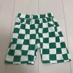 ブロックチェック柄 市松模様 緑 白 パンツ 半パン 90cm