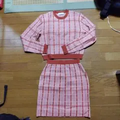 オレンジとピンクのチェック柄 セットアップ