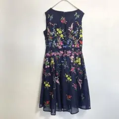 カラフル刺繍花柄ワンピース　ネイビー　レディース　レディース　S